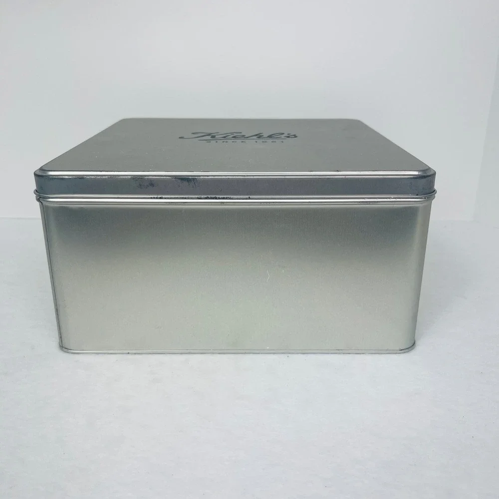 Kiehl's Storage Tin Unisex OS Square Silver Logo Metal Box Good
